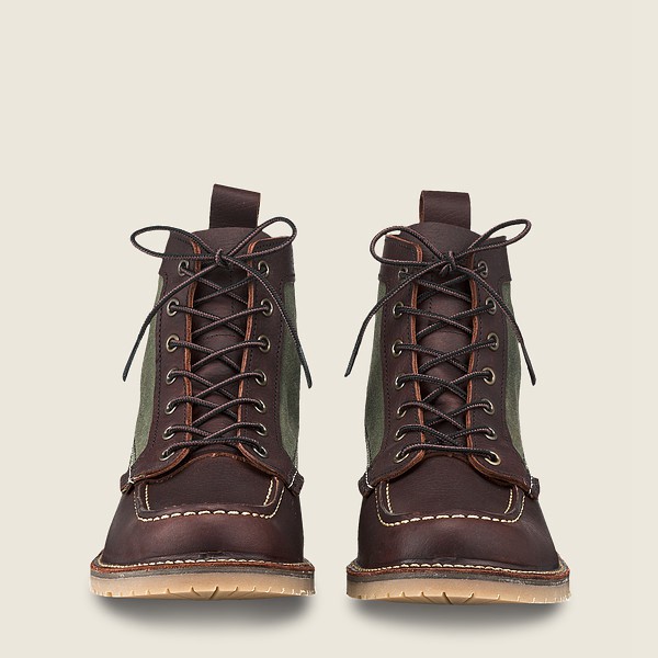 Red Wing Mens Weekender Canvas Moc - 6-inch Oil-slick Leather - Heritage Boots Dark Brown - 0739TMOB